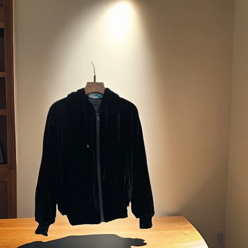 秋冬女装桑蚕丝丝绒时尚休闲百搭轻奢宽松短款保暖帽衫棉服24154