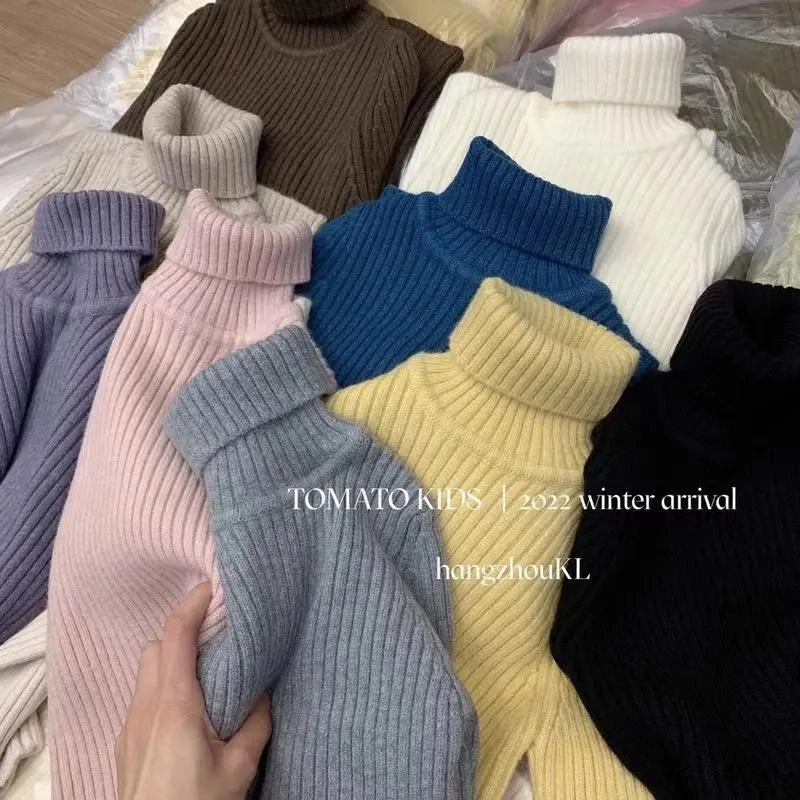 女童高领毛衣2023冬季儿童百搭软糯保暖打底衫小女孩洋气坑条内搭