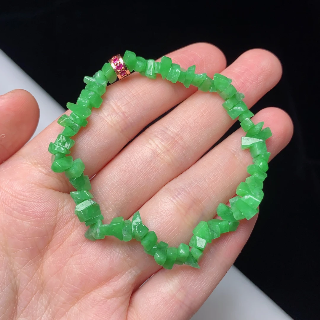 缅甸天然翡翠A货阳绿随形手链卡4-5mm绿色单圈