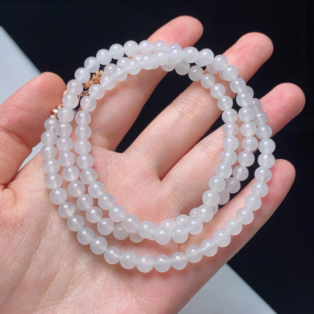 缅甸天然翡翠A货冰种白月光项链卡5.5mm长链素圈