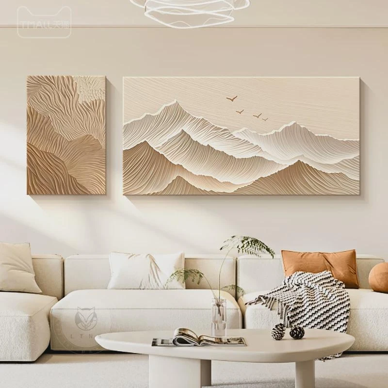 背有靠山沙发背墙客厅装饰画新款奶油风挂画高级感两联壁画