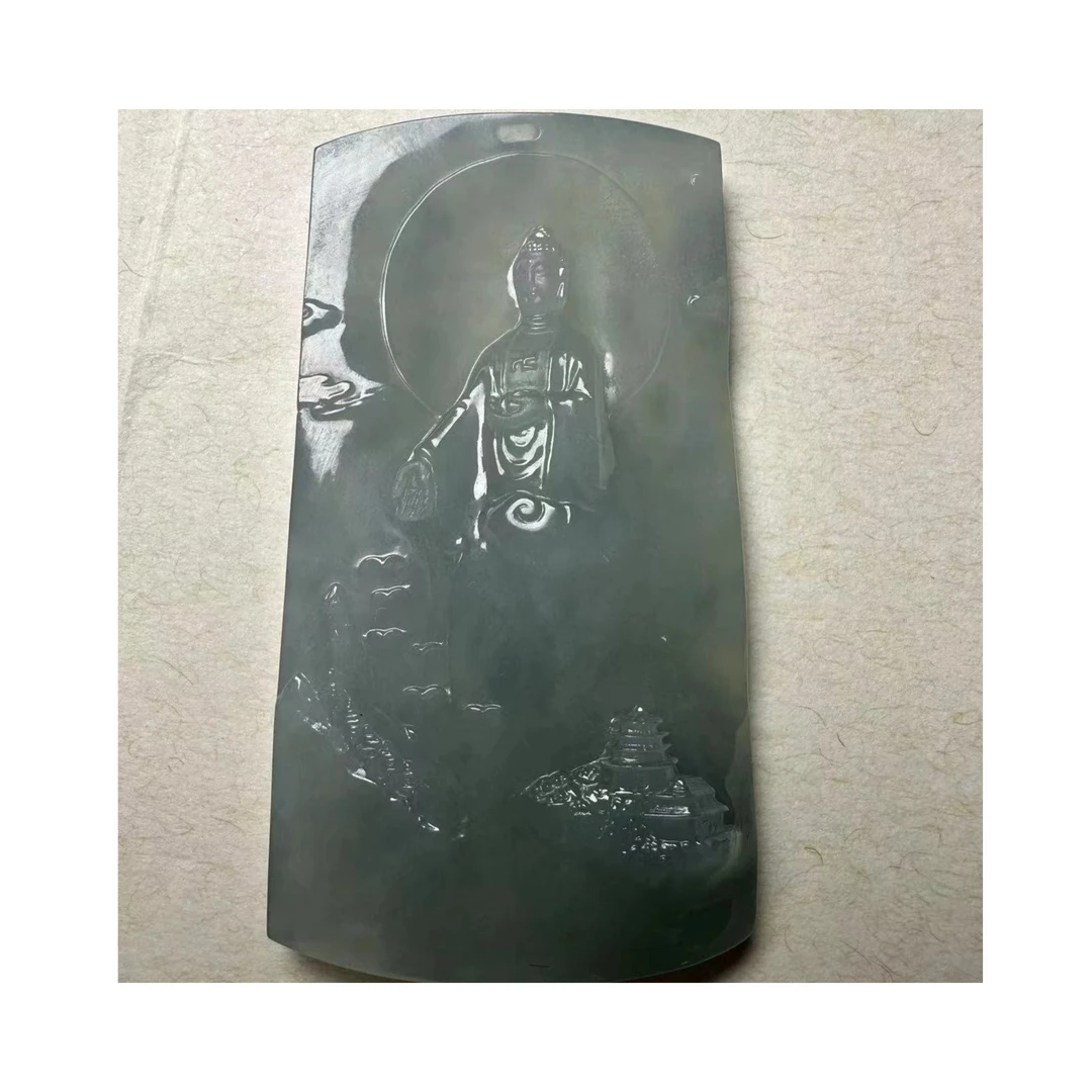 萃石尚吊坠白色高冰雕刻守护神俏色大气平安无事精美精雕山水阿弥