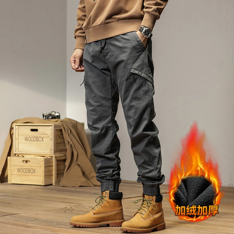 秋冬季男士休闲裤户外加绒加厚保暖宽松松紧腰束脚裤长裤户外裤子