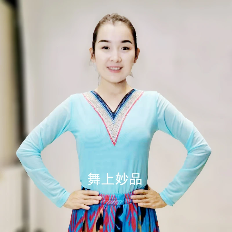 舞上妙品26新疆民族维吾尔族演出舞蹈网纱上衣广场舞考级学生服装