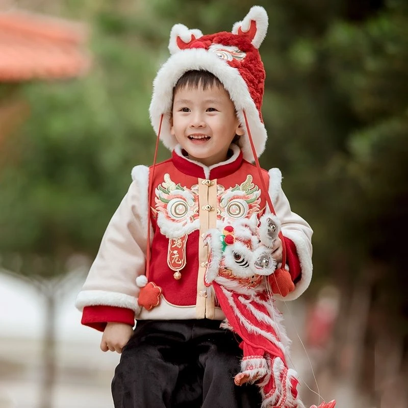 男女童冬装拜年服套装2023新款宝宝龙年喜庆衣服儿童洋气表演服潮