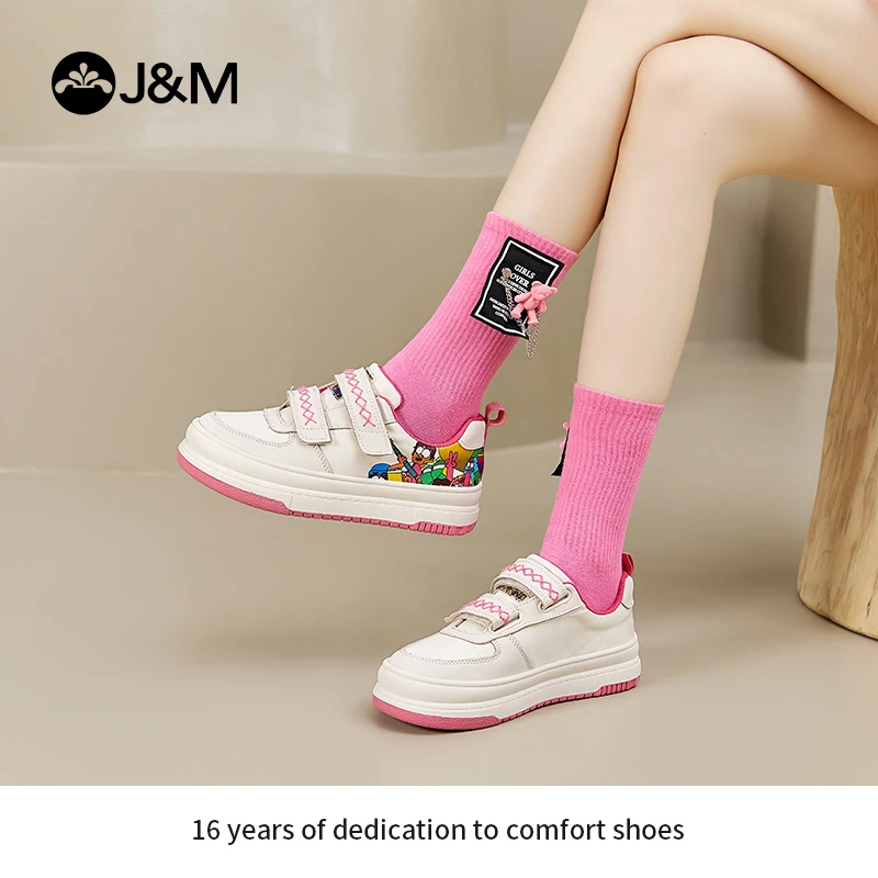 J&M/快乐玛丽2023秋联名款卡通板鞋休闲低帮魔术贴时尚女鞋65291W