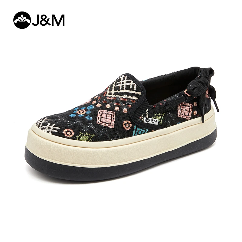 J&M/快乐玛丽时尚休闲鞋夏季新款乐福鞋女鞋一脚蹬帆布鞋女87260W