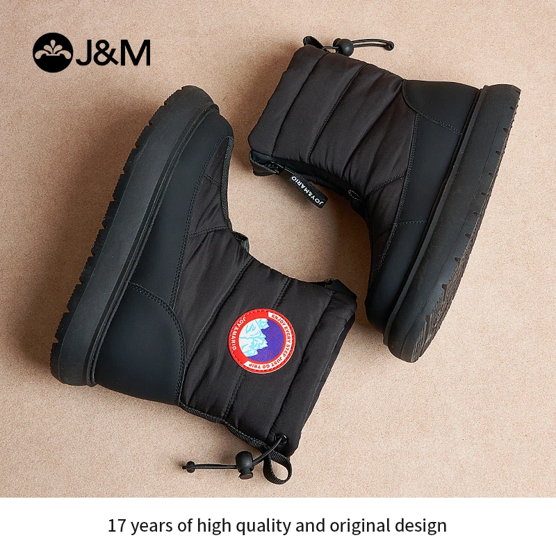 J&M/快乐玛丽2024年韩版时尚加绒女靴防风雪地靴收紧保暖98305W