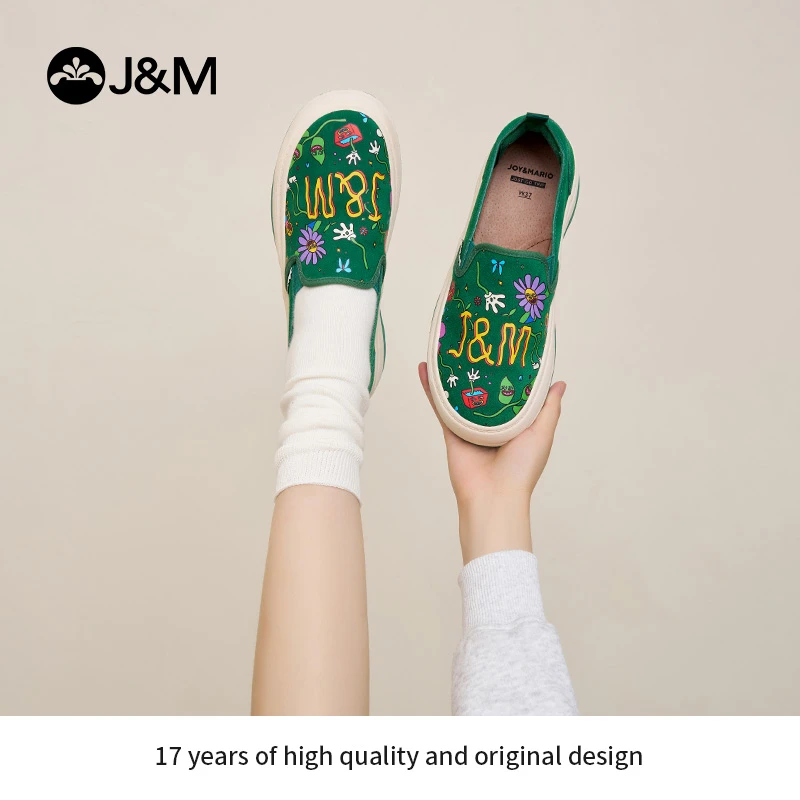 J&M/快乐玛丽2024爆款印花乐福鞋一脚蹬休闲百搭原创款老花87950W