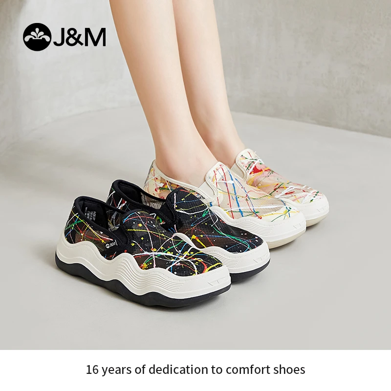J&M/快乐玛丽乐福鞋女鞋夏季新款厚底增高休闲鞋百搭帆布鞋87581W