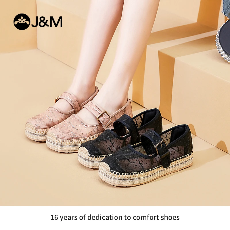 J&M/快乐玛丽2023夏款新品经典镂空烫钻亮片玛丽珍渔夫鞋05383W