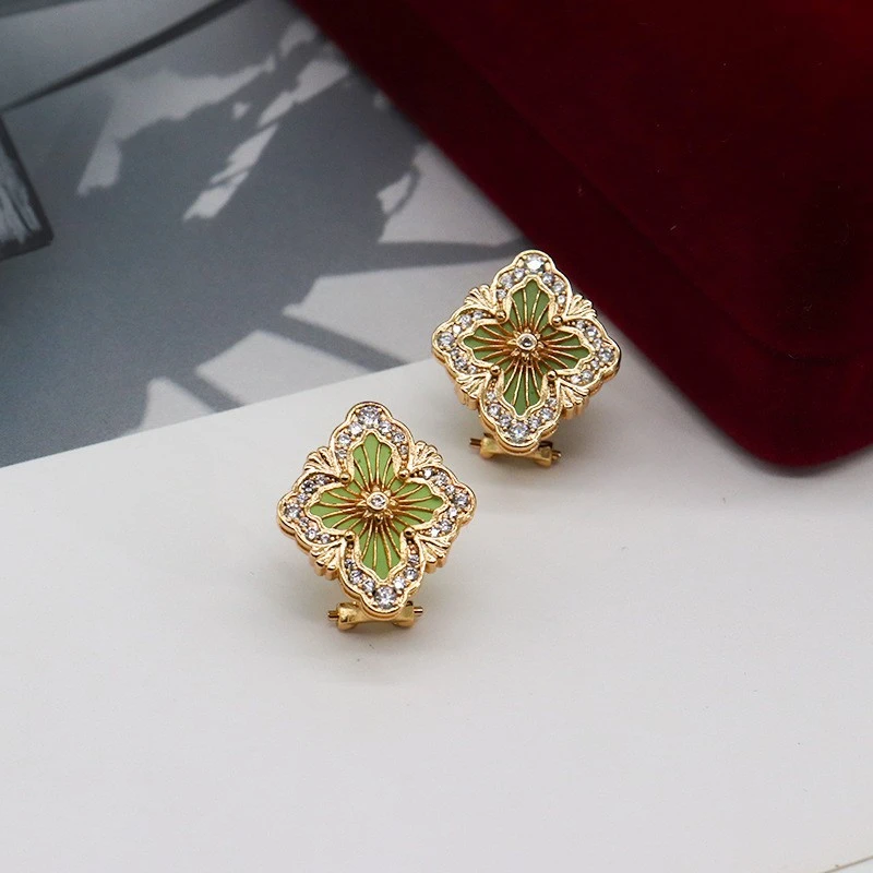 铜合金耳饰 00025——30-35 欧美【四叶草耳饰】拉丝镶钻轻奢女&YPYJE