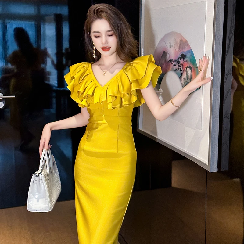 30502夏季新款设计感小众修身显瘦优雅气质法式连衣裙