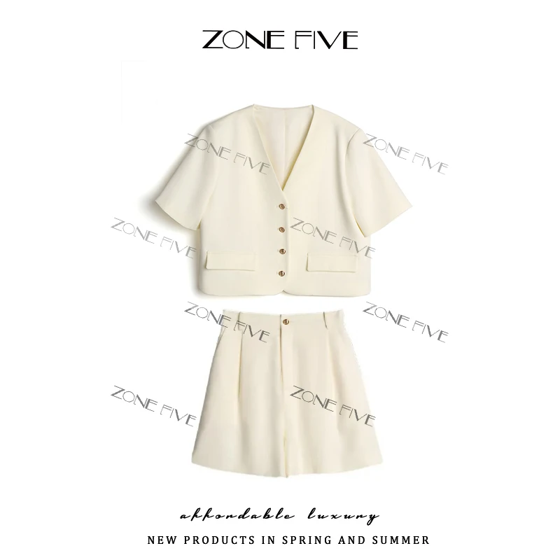 【zonefive】短袖西装外套女夏夏季韩版休闲气质短裤小西服女套装