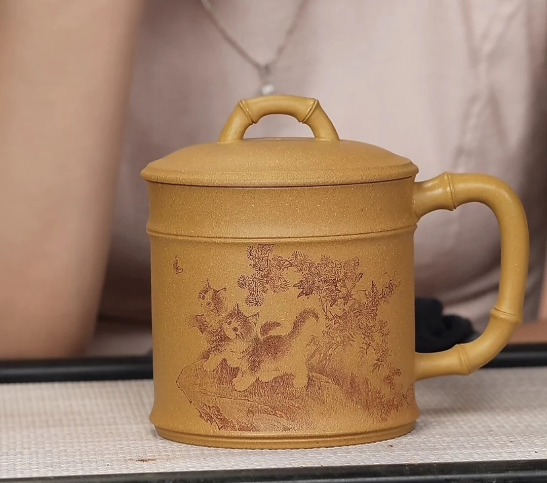宜兴原矿黄金段泥盖杯