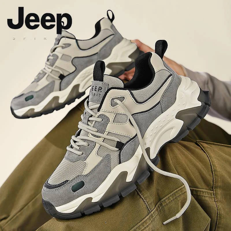 JEEPSPIRIT老爹鞋2025春夏新款网面透气潮流鞋增高厚底运动休闲鞋
