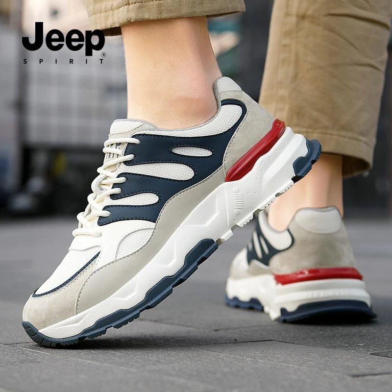 JEEPSPIRIT吉普男鞋2025春季网面休闲潮流百搭厚底增高透气老爹鞋