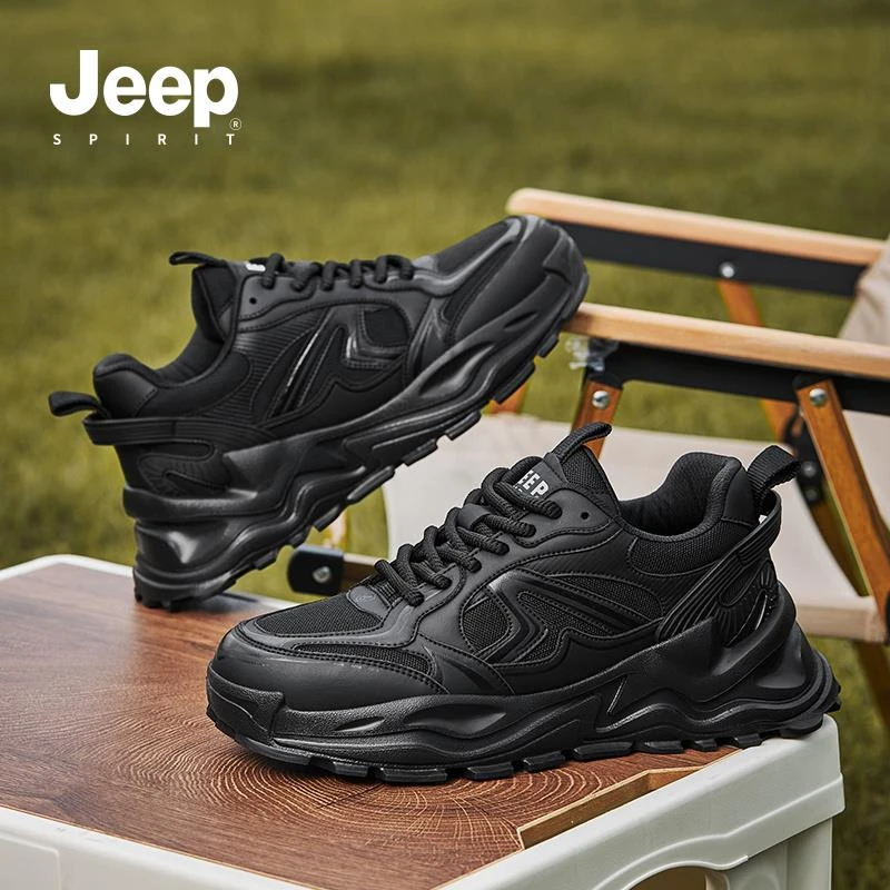 JEEPSPIRIT时尚休闲鞋透气休闲老爹鞋男士韩版黑色跑步运动鞋百搭
