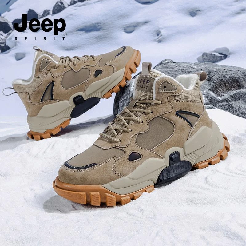 JEEPSPIRIT冬季棉鞋高帮加绒保暖防滑登山鞋加厚户外鞋男爸爸鞋