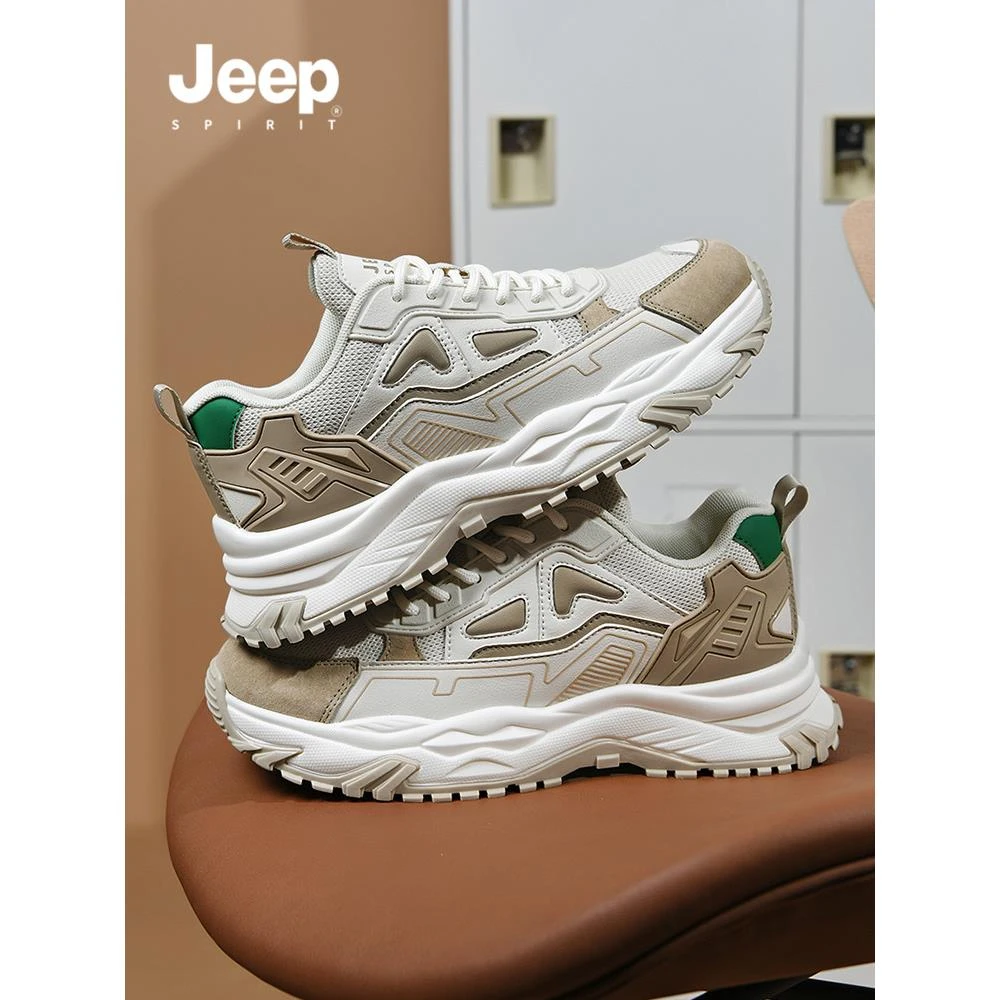 JEEPSPIRIT男鞋2025新款秋季网面户外运动休闲鞋厚底增高老爹潮鞋