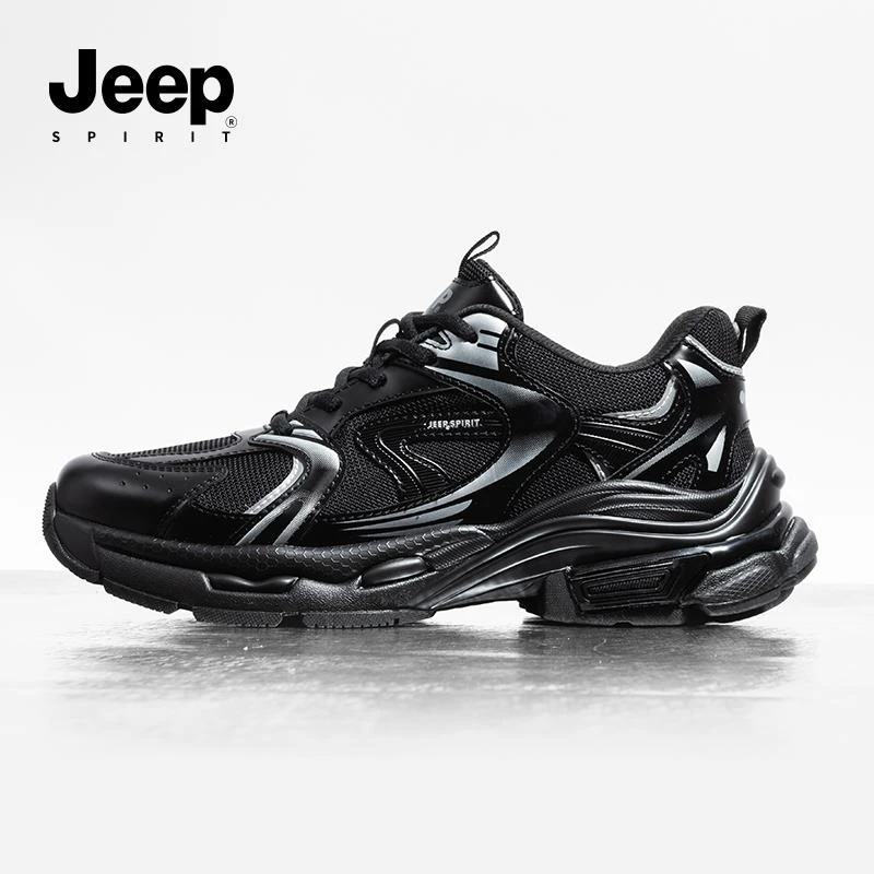 JEEPSPIRIT男鞋夏季新款网面透气运动鞋厚底防滑老爹鞋百搭小白鞋