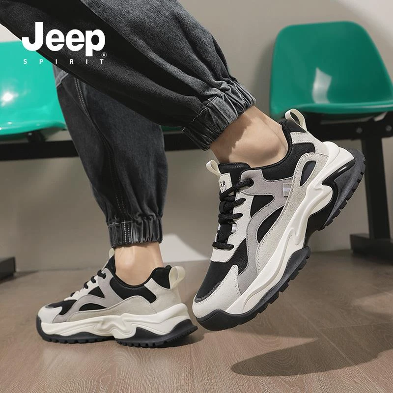 JEEPSPIRIT2025新款夏季百搭休闲运动鞋男真皮防滑老爹鞋子透气鞋