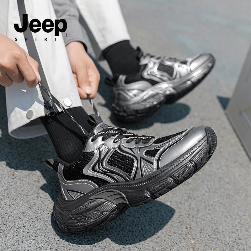 JEEPSPIRIT鞋子夏季透气运动鞋男款轻便防滑厚底网面软底旅游鞋潮