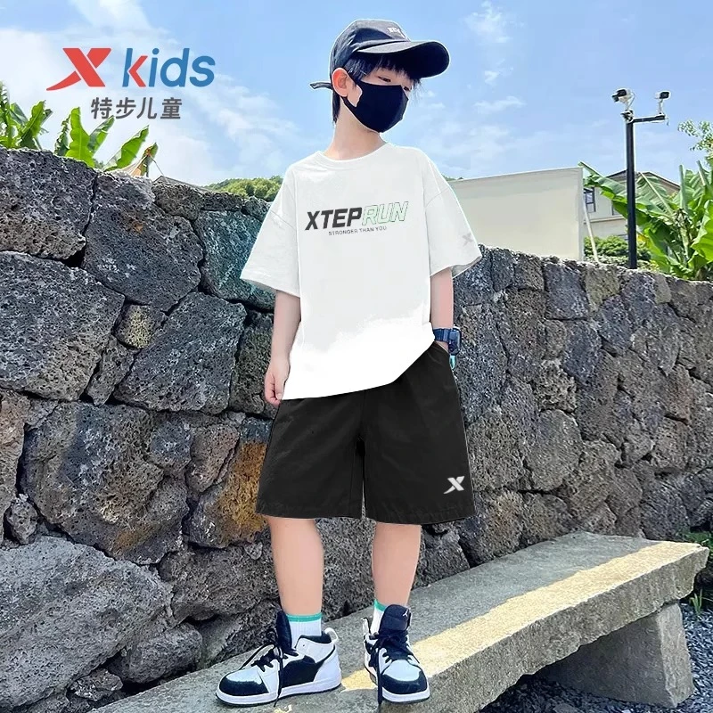 特步童装速干套装2025秋季新款速干运动服短袖短裤男童夏装套装