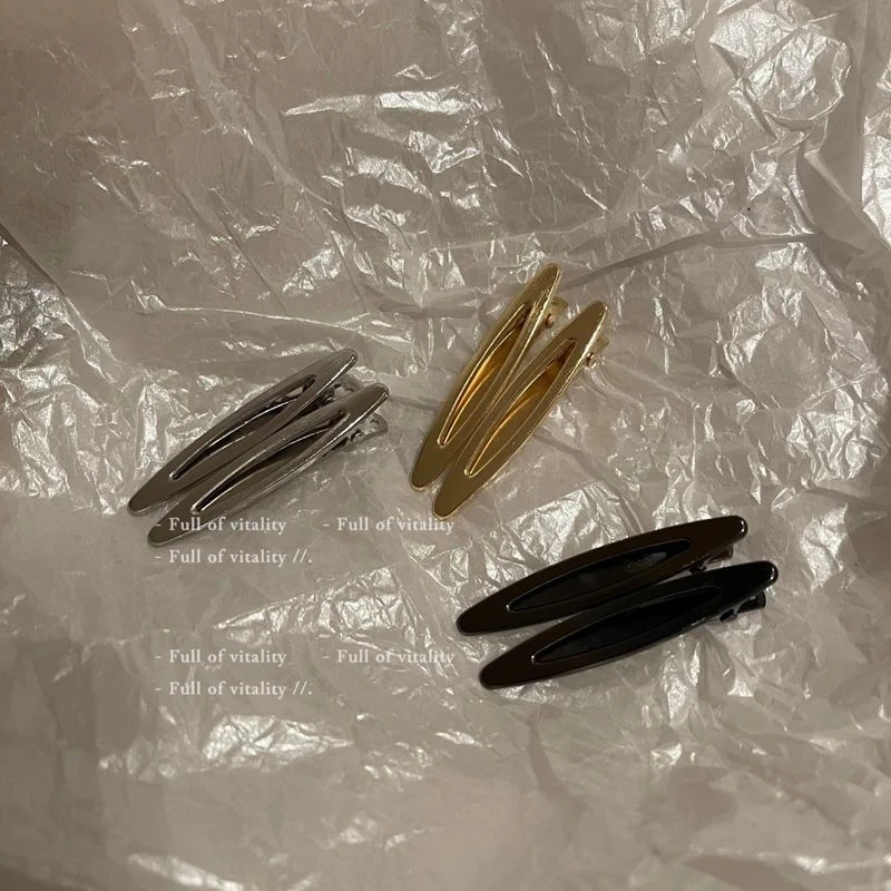 少女小金属刘海碎发一字鸭嘴造型侧边美妆发夹女发卡黑色夹子发饰