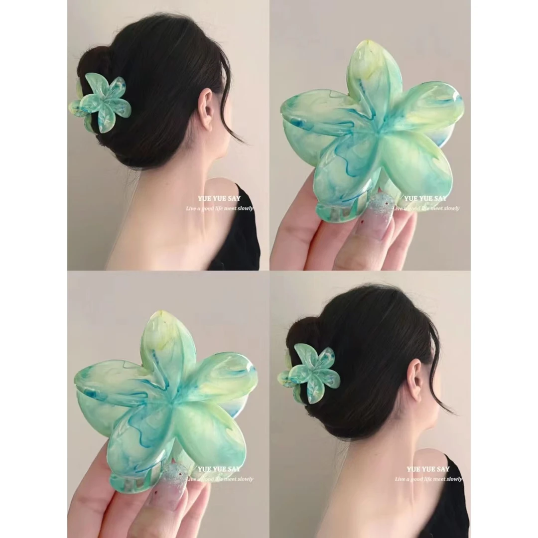 薄荷曼波 超仙度假风亚克力鸡蛋花朵抓夹 小众设计彩色晕染盘发抓