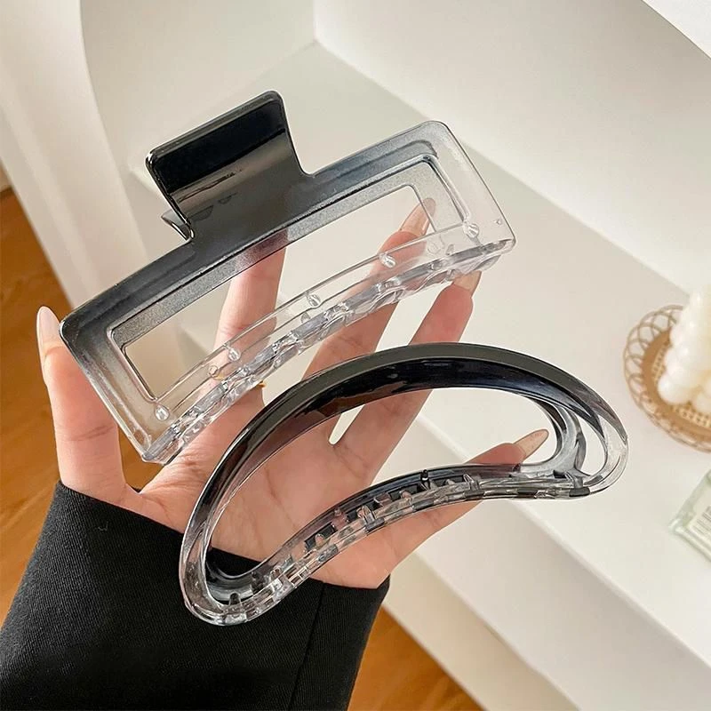 超大号13cm透明抓夹超仙黑白渐变水墨发抓高级鲨鱼夹后脑勺发夹