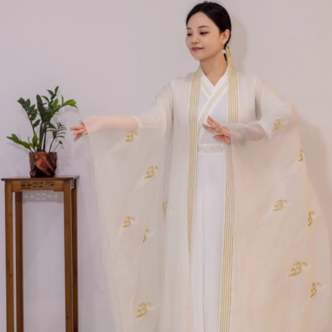 仙气禅意刺绣飘逸重工高定夏季外披长款外套白色中国风春夏绣花