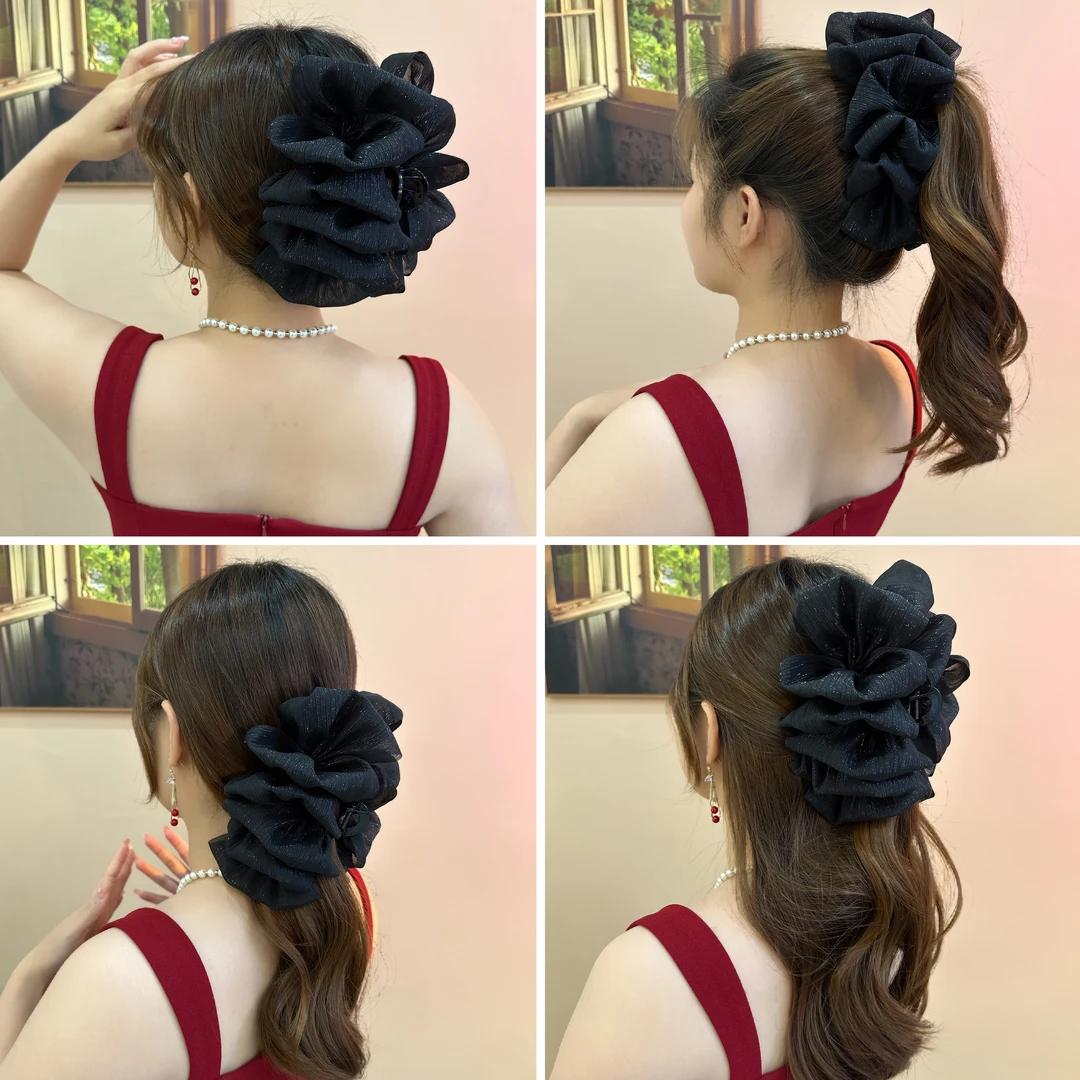 网红蝴蝶结云朵高级感蓬松盘发黑色鲨鱼夹ins显发量抓夹发型头饰