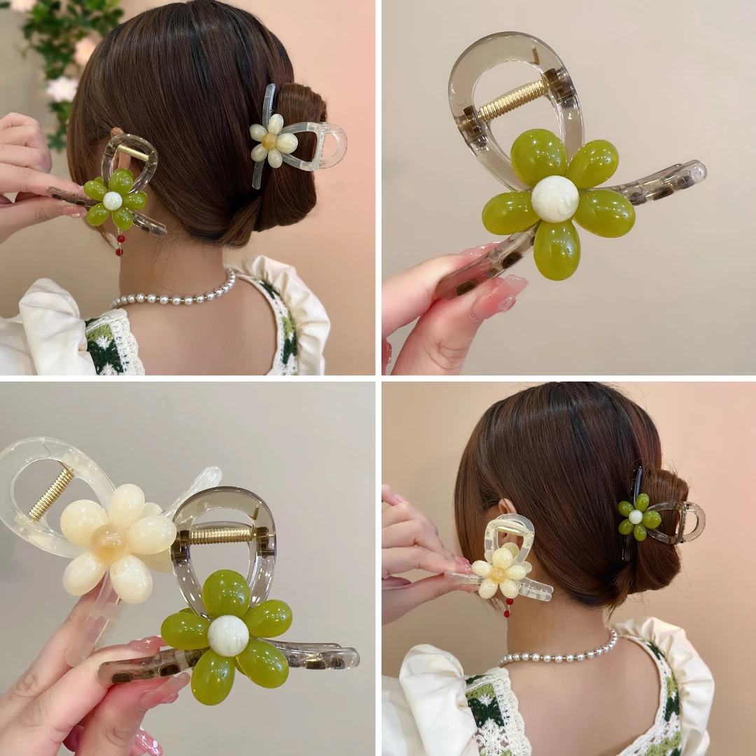 2023新款韩式气质花朵网红韩版盘发鲨鱼夹鸭嘴夹百搭甜美抓夹小孩