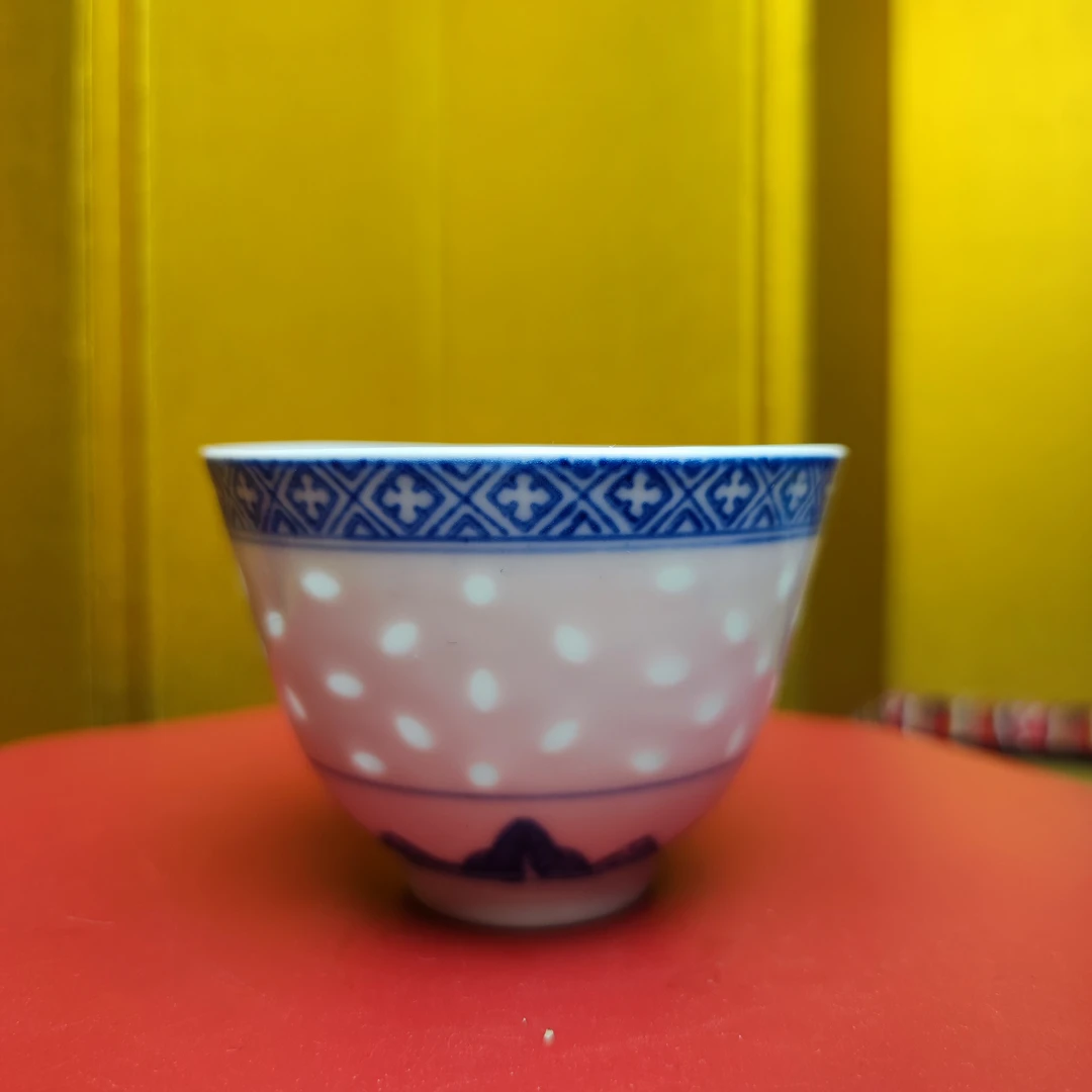 日本回流  出口创汇567时期   青花玲珑杯