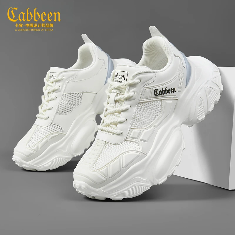 卡宾厚底小白鞋男款透气网面鞋潮流百搭男士百搭潮鞋运动休闲男鞋