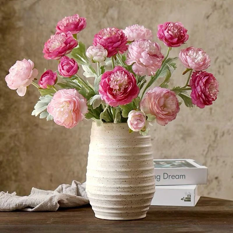 露莲仿真花重瓣花朵单支粉白色植绒绢花假花装饰玄关高级仿真花