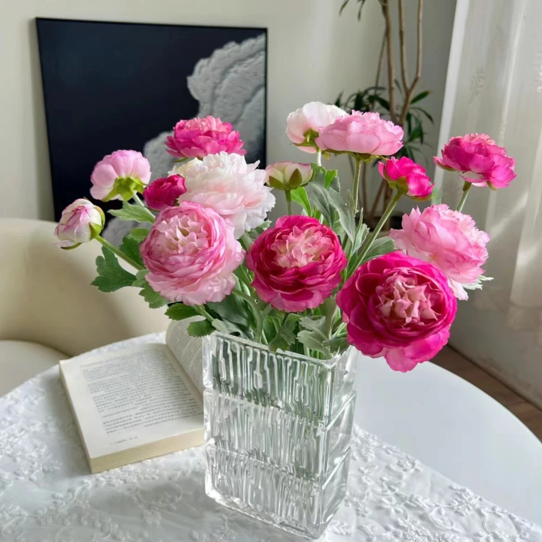 露莲仿真花重瓣花朵单枝粉色植绒绢花假花客厅茶几餐桌装饰花艺