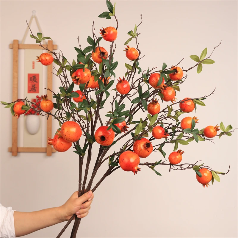 仿真花假花摆设石榴花摆件柿子果树枝干花客厅玄关餐桌花艺装饰花