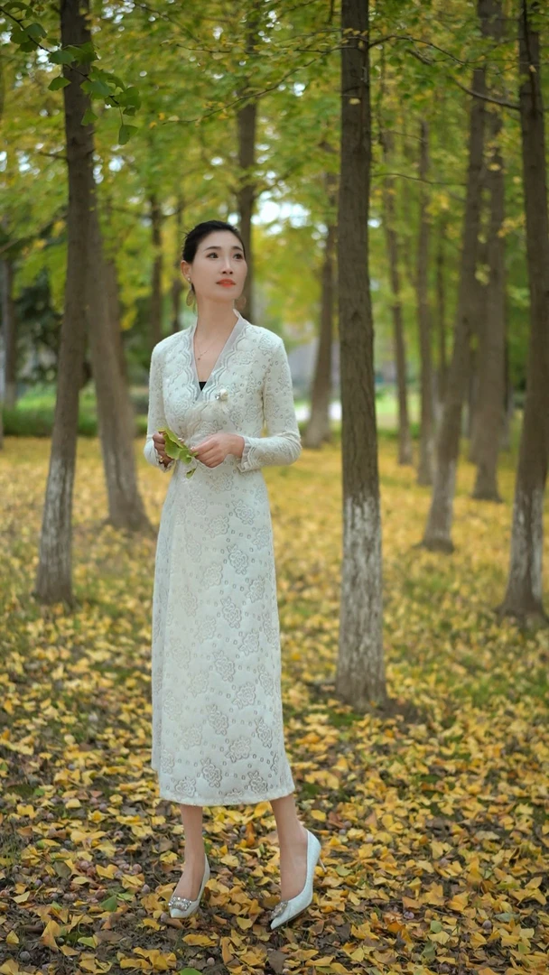 美人鱼专属-25335-法式长袖轻奢高级蕾丝轻纱小众超仙森系连衣裙
