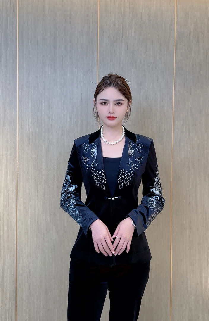 919-2025秋季新中式国风重工刺绣设计师款气质西装女