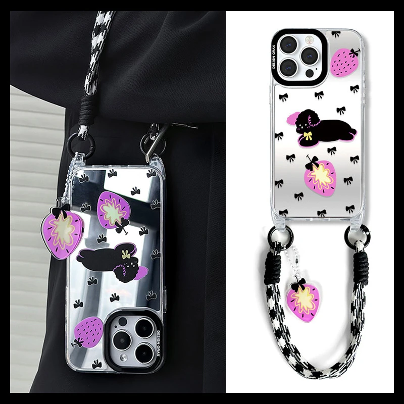 苹果15手机壳女iPhone14pro适用12挂绳镜面壳13promax卡通11ins潮