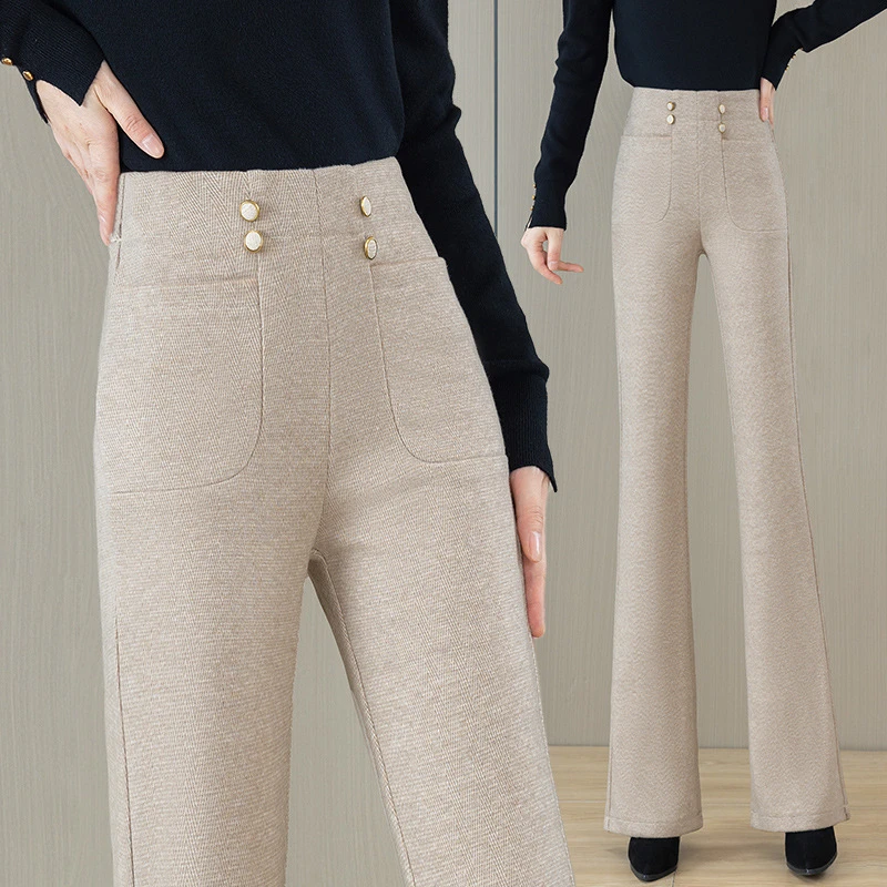 爆款垂坠感毛呢微喇裤子女款2025年春季新款外穿保暖高腰显瘦裤子