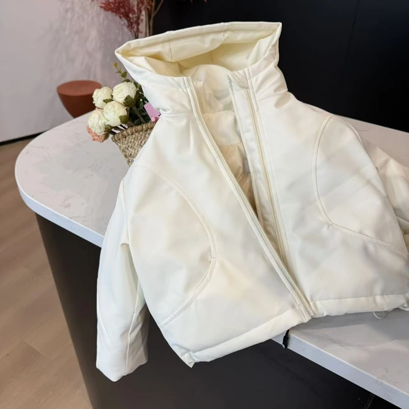 现货leomama【羽绒奶皮】女童三防连帽羽绒服90白鸭绒百搭洋气外套