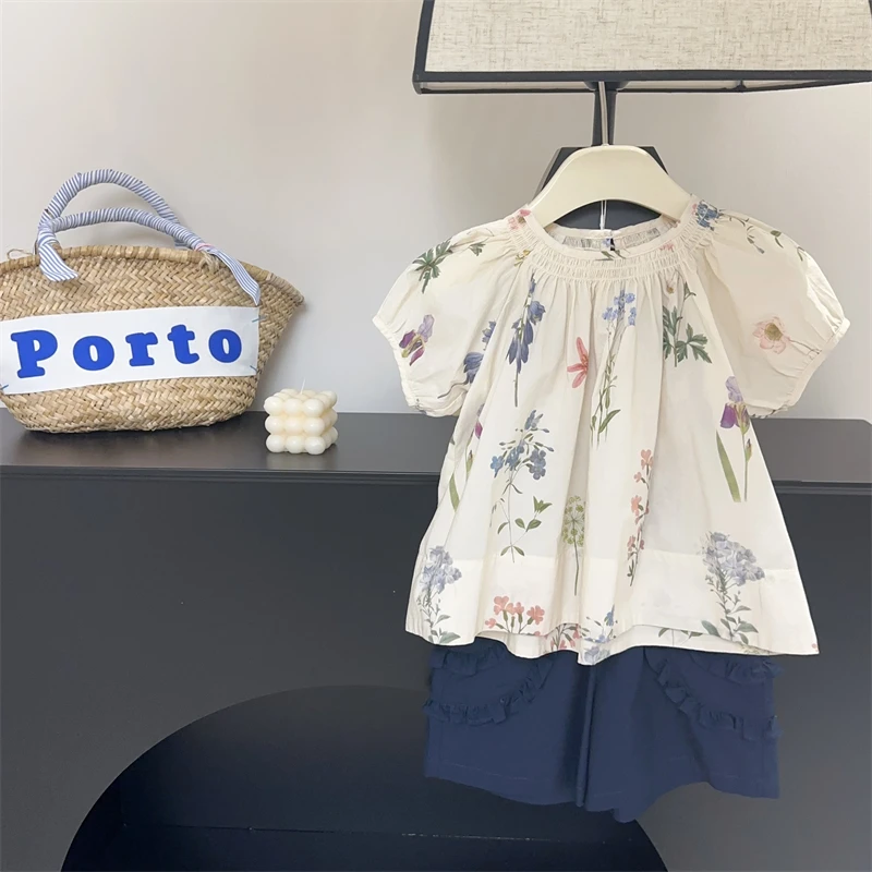 童装女童纯棉娃娃衫2025夏季新款短袖衬衫洋气儿童衬衣设计感上衣