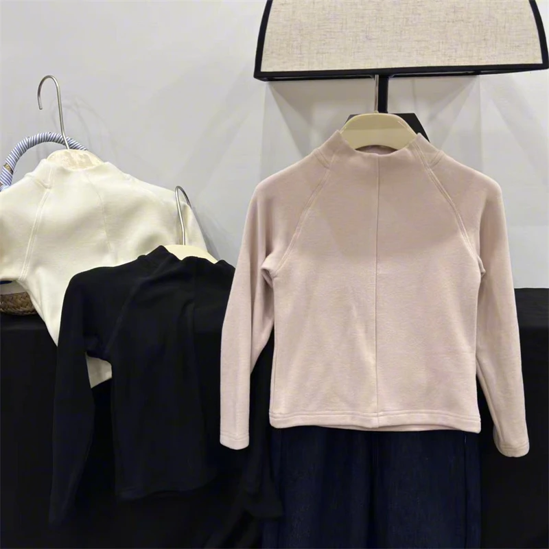 现货Leomama【室内小心机】女童长袖T恤秋冬款洋气半高领打底上衣