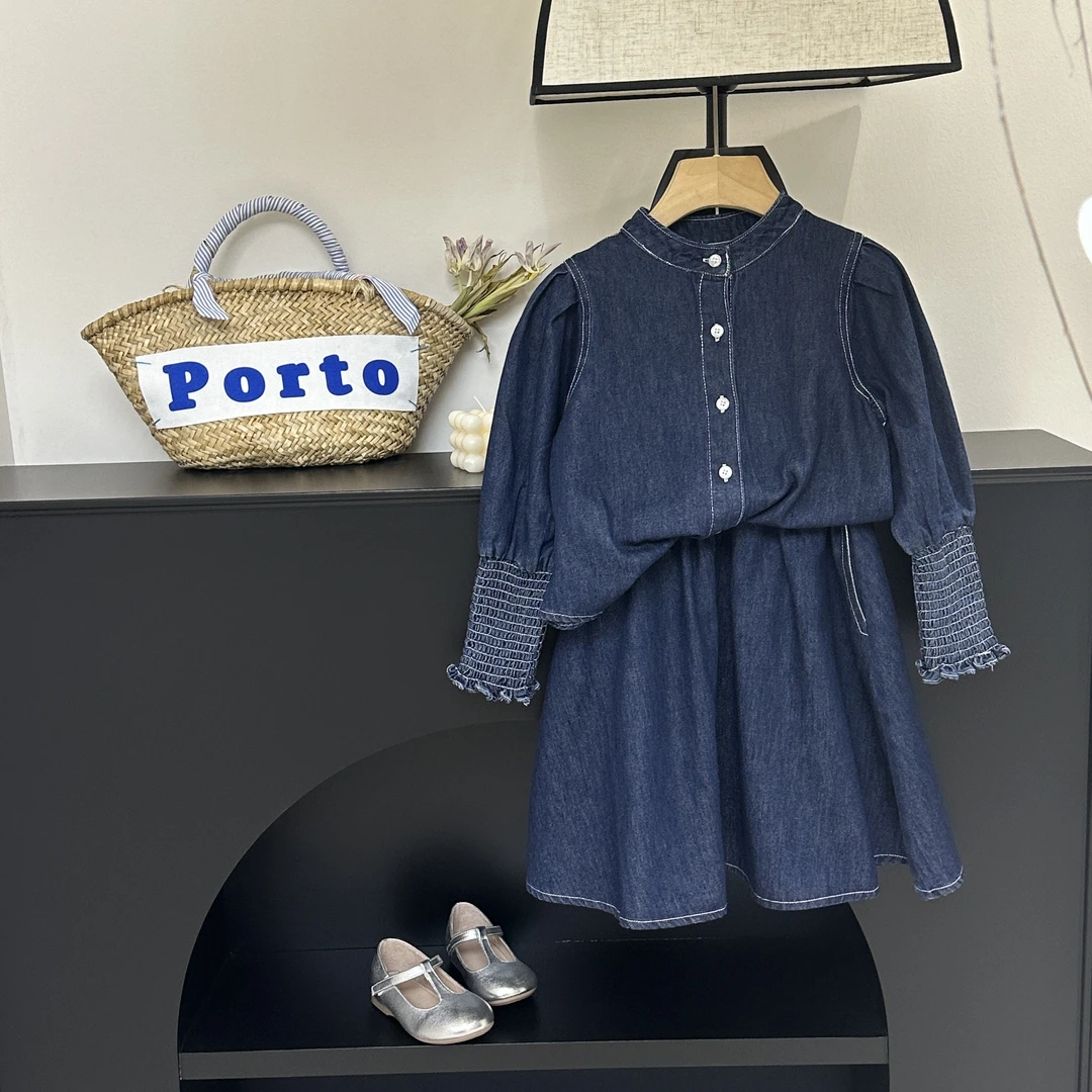 【现货】女童牛仔套装春秋小女孩法式复古衬衫半裙两件套2024新款