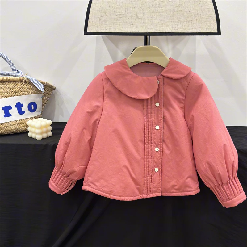 现货Leomama【海棠红】女童棉服儿童冬装宝宝夹棉衬衫洋气保暖棉衣