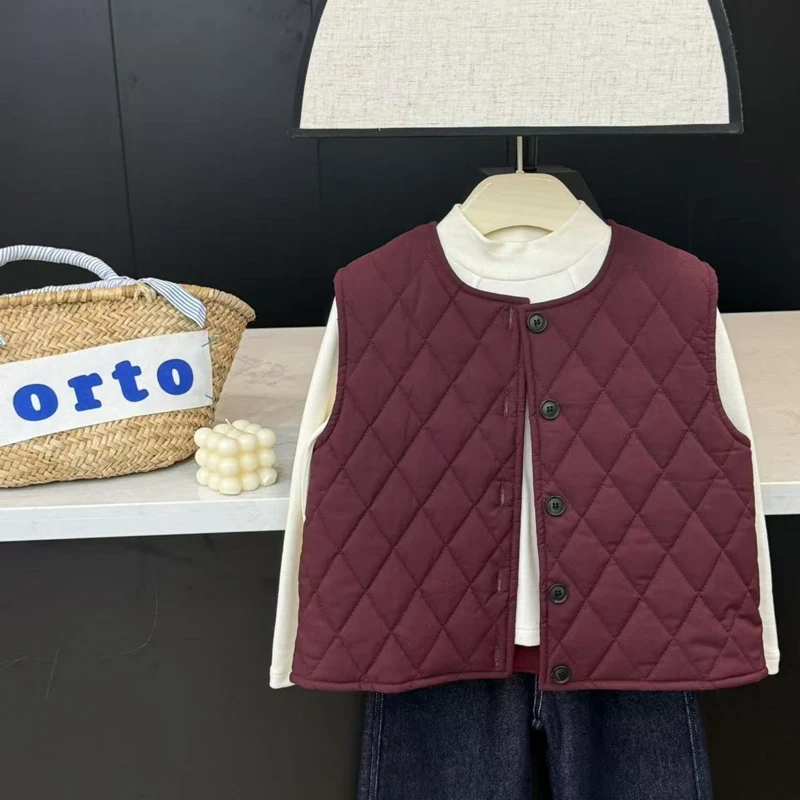 现货leomama【黑紫】童装女童棉服马甲秋冬新款儿童背心宝宝外套