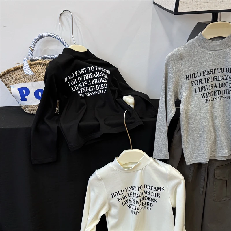 现货【字母打底】秋装女童秋季打底衫2024新款儿童字母休闲长袖T恤